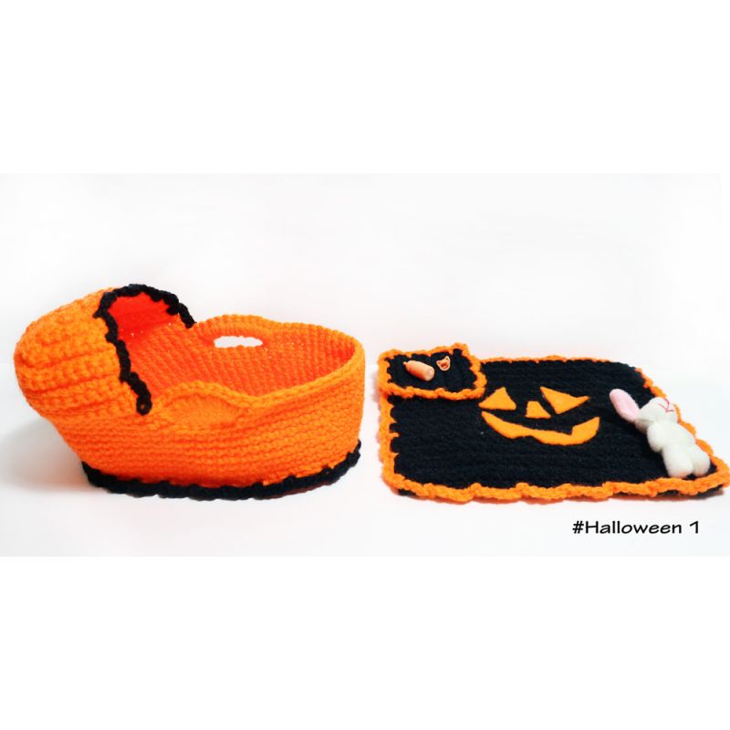Sweet Dreams Halloween set for 4,5" - 5" mini baby (basket, blanket, pillow, pacie, bottle & bunny) 