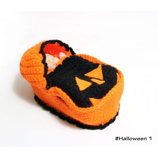 Sweet Dreams Halloween set for 4,5" - 5" mini baby (basket, blanket, pillow, pacie, bottle & bunny) 